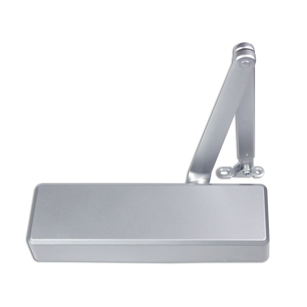 Sure-Loc Hardware DC-I50N SP Surface Door Closer UL  ANSI Grade 1 One-Piece Cast Iron Body Adjustable Power Size 1-6 in Painted Aluminum